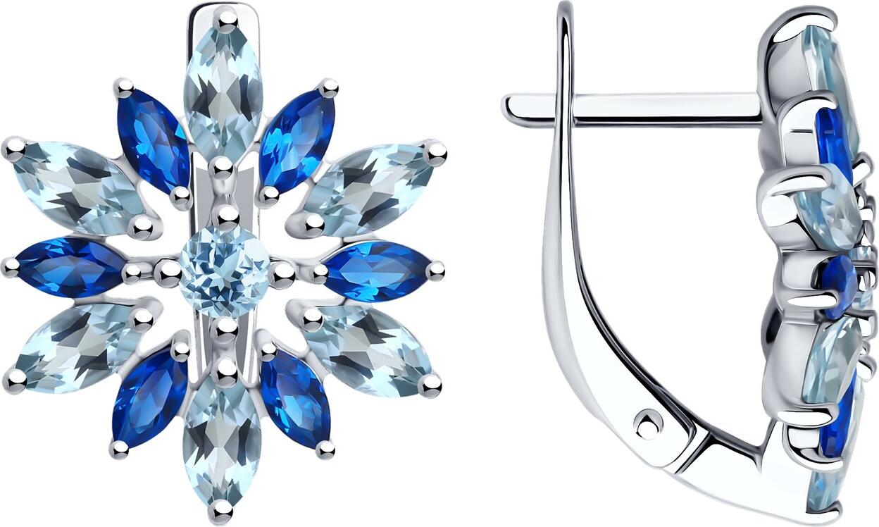 SOKOLOV 92023072 Women's Earrings, 925 Sterling Silver Rhodium-Plated, Blue Topaz and Cubic Zirconia, Marquise Cut, 1.2 Carat, English Lock