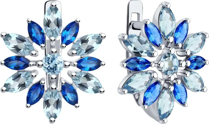 SOKOLOV 92023072 Women's Earrings, 925 Sterling Silver Rhodium-Plated, Blue Topaz and Cubic Zirconia, Marquise Cut, 1.2 Carat, English Lock