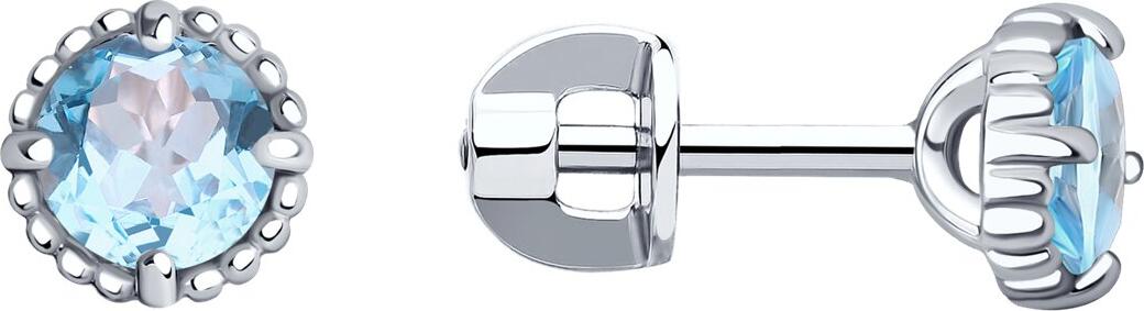SOKOLOV 92022387 Women's Stud Earrings, 925 Sterling Silver Rhodium Plated, Round Blue Topaz 5mm, 1.179 ct