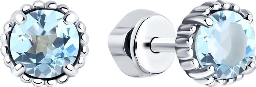 SOKOLOV 92022387 Women's Stud Earrings, 925 Sterling Silver Rhodium Plated, Round Blue Topaz 5mm, 1.179 ct
