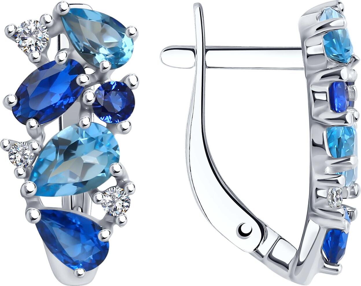 SOKOLOV 92022720 Cerceți pentru femei, Argint 925, Placare cu Rodiu, Topaz Albastru și Zirconiu Cubic, Formă Ovală, Închizătoare Englezească, 0.4 Carat