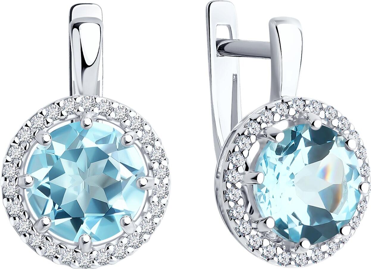 Серьги Diamant 94-320-02052-1 для женщин, серебро 925 с родированием, топаз и фианит, английский замок, камни 8x8 мм, повседневный стиль