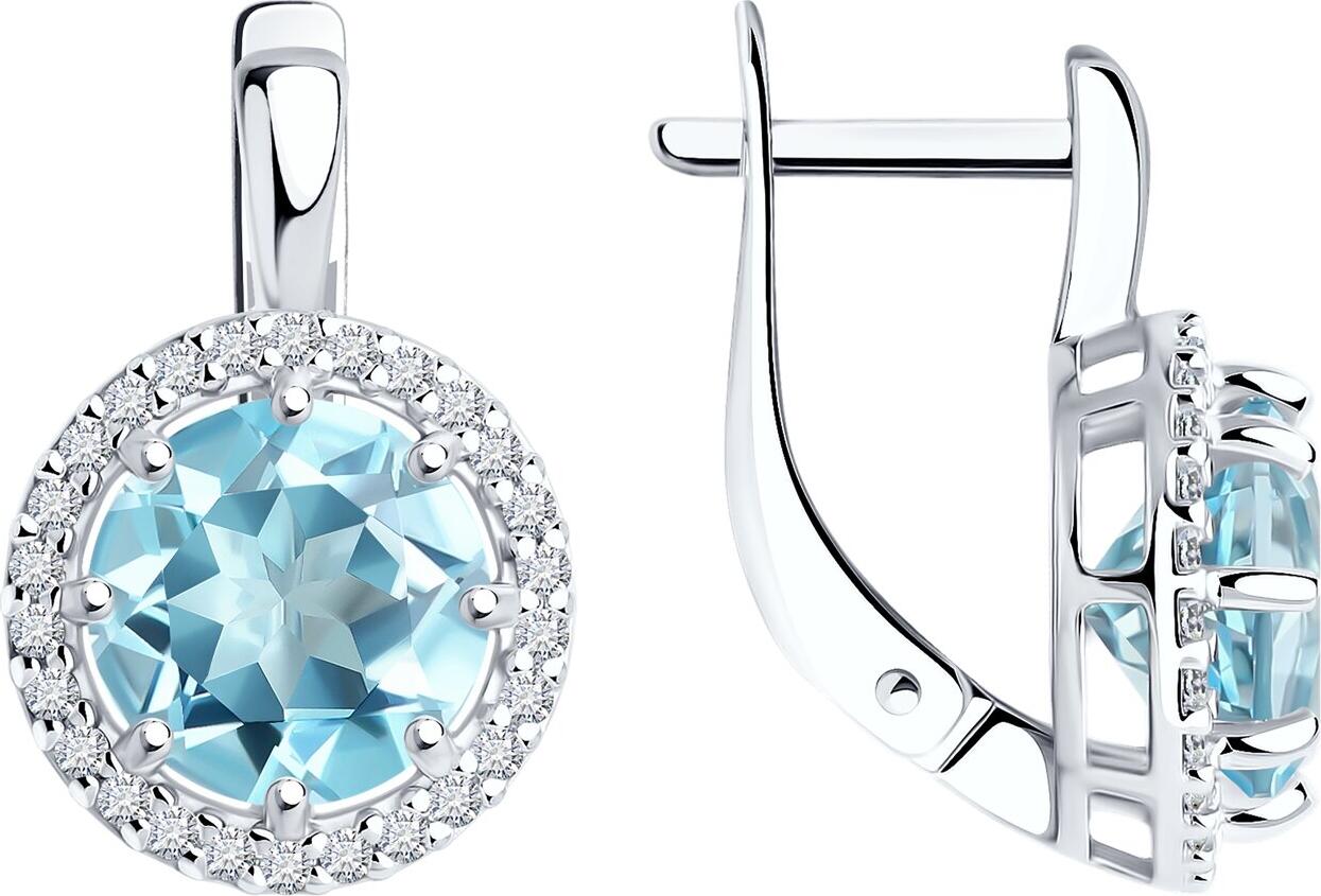 Серьги Diamant 94-320-02052-1 для женщин, серебро 925 с родированием, топаз и фианит, английский замок, камни 8x8 мм, повседневный стиль