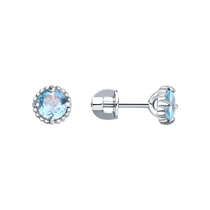 SOKOLOV 92022387 Women's Stud Earrings, 925 Sterling Silver Rhodium Plated, Round Blue Topaz 5mm, 1.179 ct