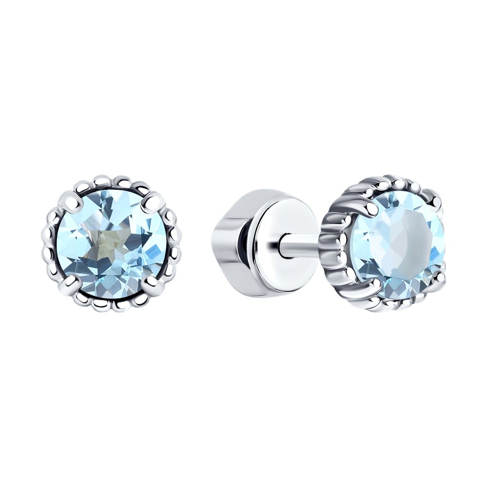 SOKOLOV 92022387 Women's Stud Earrings, 925 Sterling Silver Rhodium Plated, Round Blue Topaz 5mm, 1.179 ct