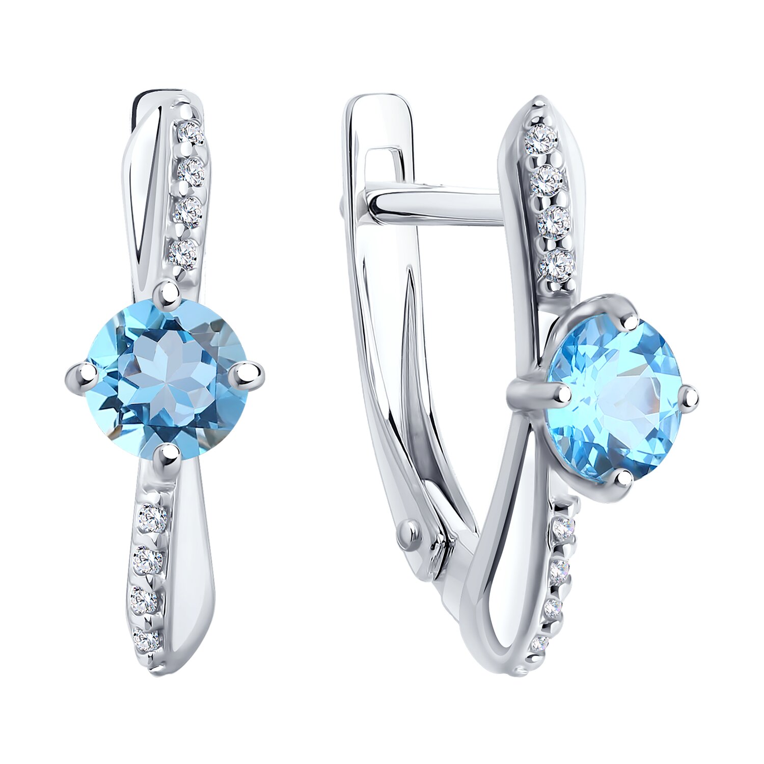 Cercei SOKOLOV 92022839 pentru femei, Argint 925 placate cu Rodiu, cu Topaz și Zirconiu Cubic, Închizătoare englezească, Lungime 18mm, Greutate 2.45g