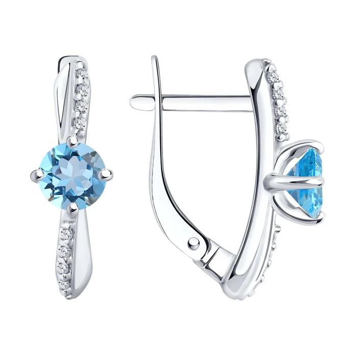 Cercei SOKOLOV 92022839 pentru femei, Argint 925 placate cu Rodiu, cu Topaz și Zirconiu Cubic, Închizătoare englezească, Lungime 18mm, Greutate 2.45g