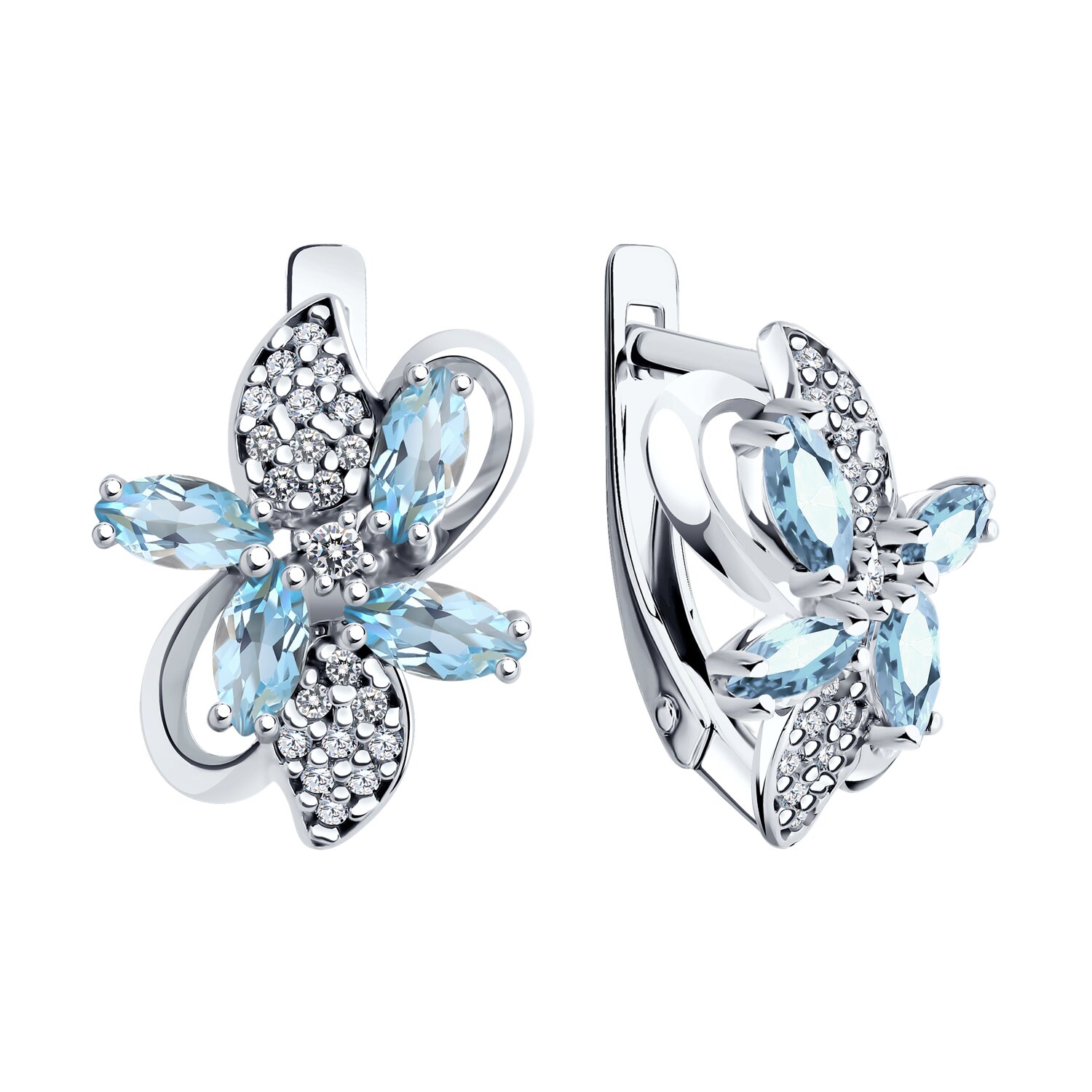 SOKOLOV 92022851 Women's Earrings, 925 Rhodium-Plated Silver, Topaz and Cubic Zirconia, Round Colorless Inserts, English Lock, 3.06g