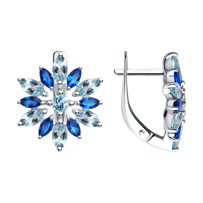 SOKOLOV 92023072 Women's Earrings, 925 Sterling Silver Rhodium-Plated, Blue Topaz and Cubic Zirconia, Marquise Cut, 1.2 Carat, English Lock
