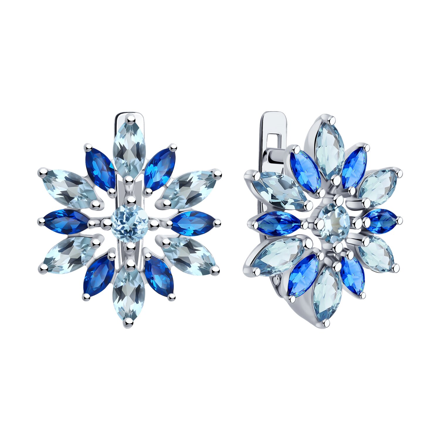 SOKOLOV 92023072 Women's Earrings, 925 Sterling Silver Rhodium-Plated, Blue Topaz and Cubic Zirconia, Marquise Cut, 1.2 Carat, English Lock