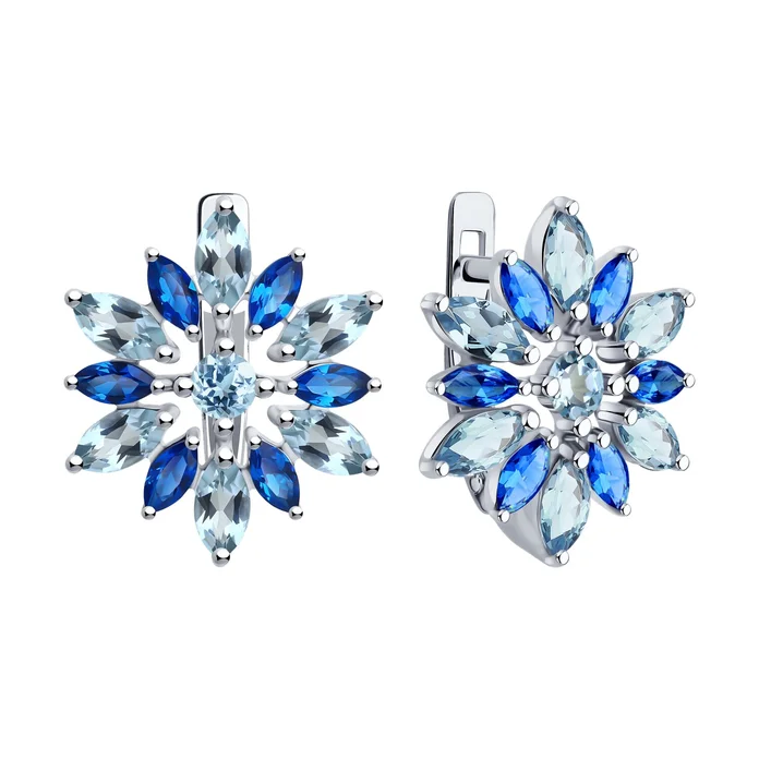 SOKOLOV 92023072 Women's Earrings, 925 Sterling Silver Rhodium-Plated, Blue Topaz and Cubic Zirconia, Marquise Cut, 1.2 Carat, English Lock