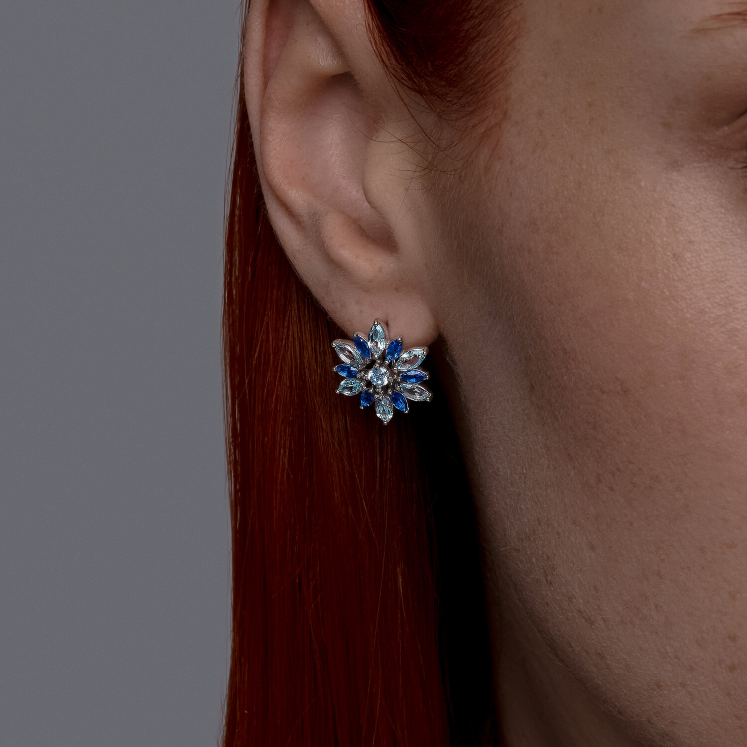 SOKOLOV 92023072 Women's Earrings, 925 Sterling Silver Rhodium-Plated, Blue Topaz and Cubic Zirconia, Marquise Cut, 1.2 Carat, English Lock