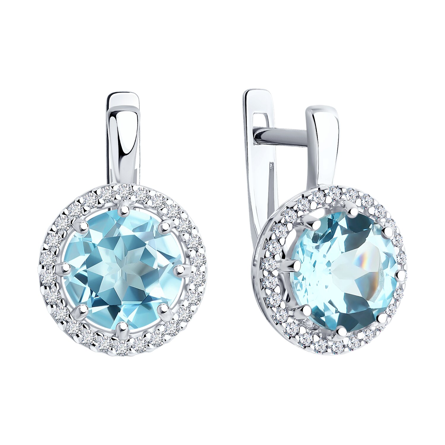 Серьги Diamant 94-320-02052-1 для женщин, серебро 925 с родированием, топаз и фианит, английский замок, камни 8x8 мм, повседневный стиль
