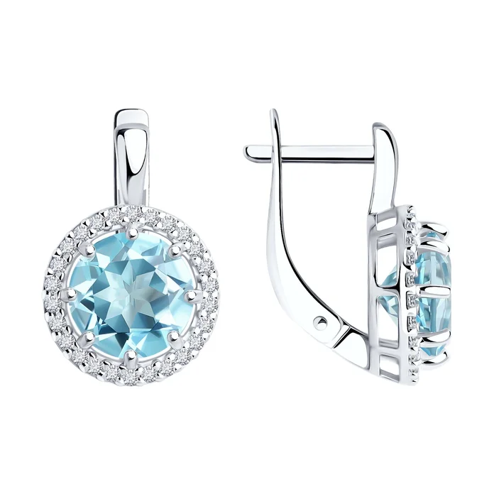 Серьги Diamant 94-320-02052-1 для женщин, серебро 925 с родированием, топаз и фианит, английский замок, камни 8x8 мм, повседневный стиль