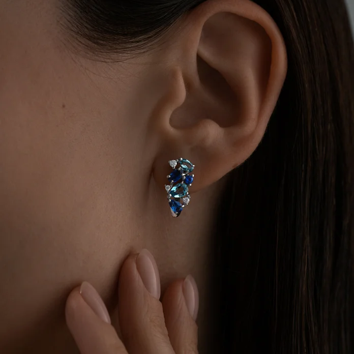 SOKOLOV 92022720 Cerceți pentru femei, Argint 925, Placare cu Rodiu, Topaz Albastru și Zirconiu Cubic, Formă Ovală, Închizătoare Englezească, 0.4 Carat