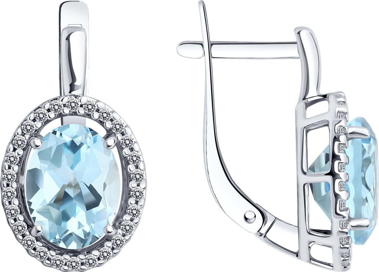 Cercei Diamant 94-320-01999-1 pentru femei, Argint 925 placat cu rodiu, Topaz Albastru și Zirconiu Cubic, Închizătoare englezească, 3.46g, 0.442 ct