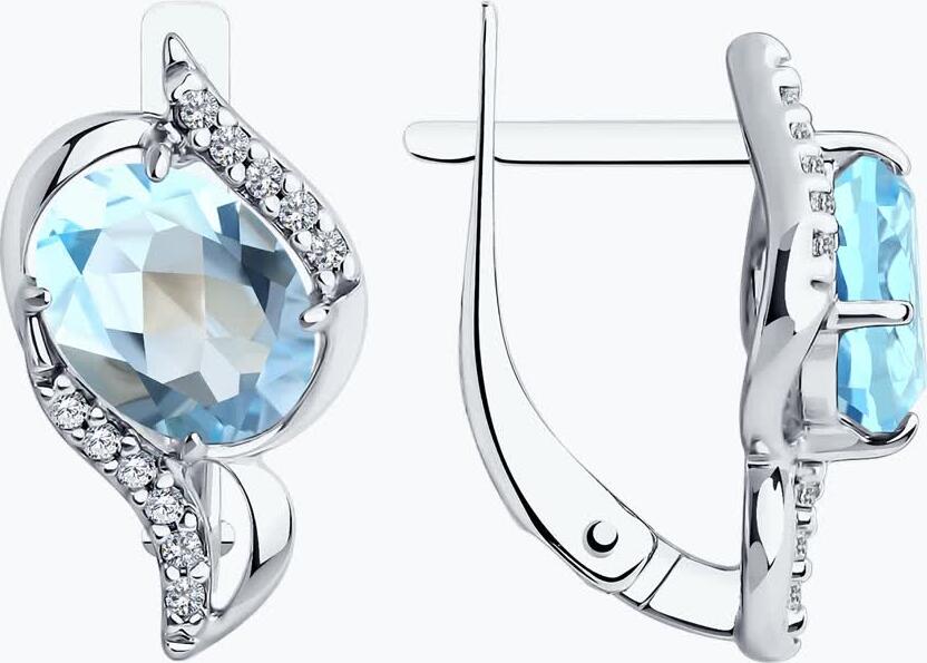 Diamant SOKOLOV 94-320-00185-1 Women's Earrings, 925 Sterling Silver, Rhodium and Gold Plated, Topaz and Cubic Zirconia, English Lock, 2.7g