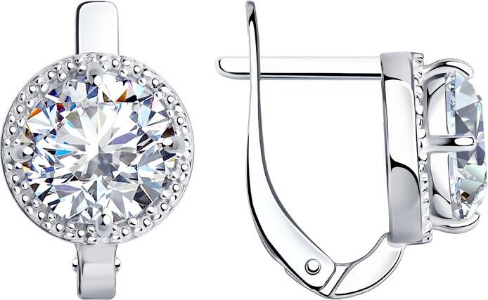 SOKOLOV 94020412 Women's Earrings, 925 Sterling Silver, Cubic Zirconia, Halo Setting, English Lock, 4.17g