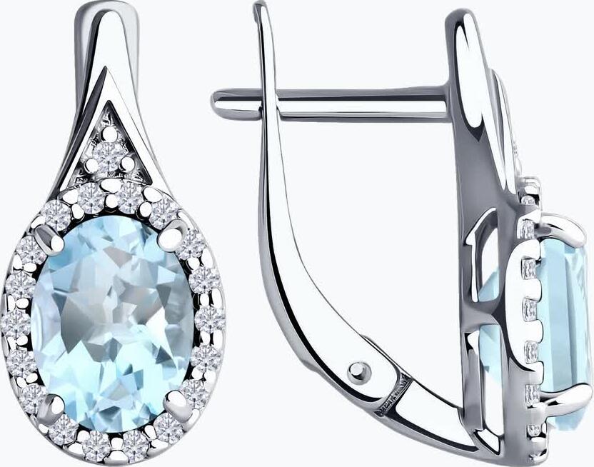 Diamant Sokolov 925 Sterling Silver Rhodium Plated Earrings with Colorless Topaz and Cubic Zirconia, English Lock, 94-320-00179-1