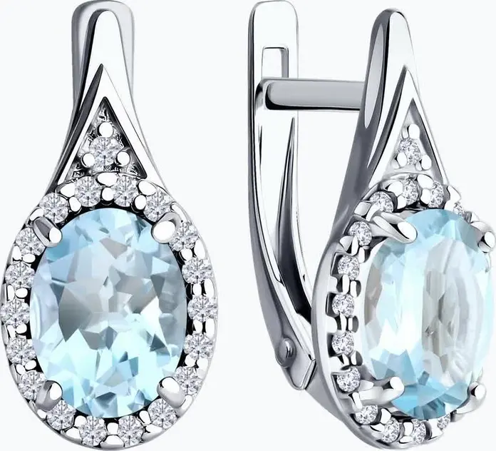 Diamant Sokolov 925 Sterling Silver Rhodium Plated Earrings with Colorless Topaz and Cubic Zirconia, English Lock, 94-320-00179-1