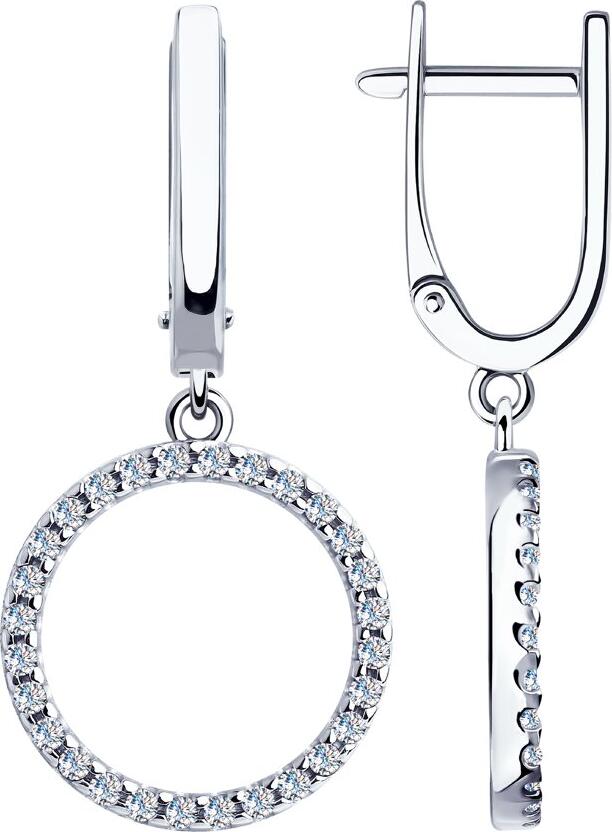 SOKOLOV 94023405 Cercei cu pandantiv circular pentru femei, Argint 925 placat cu rodiu, 56 zirconii cubice, închidere englezească, 32x15x3 mm