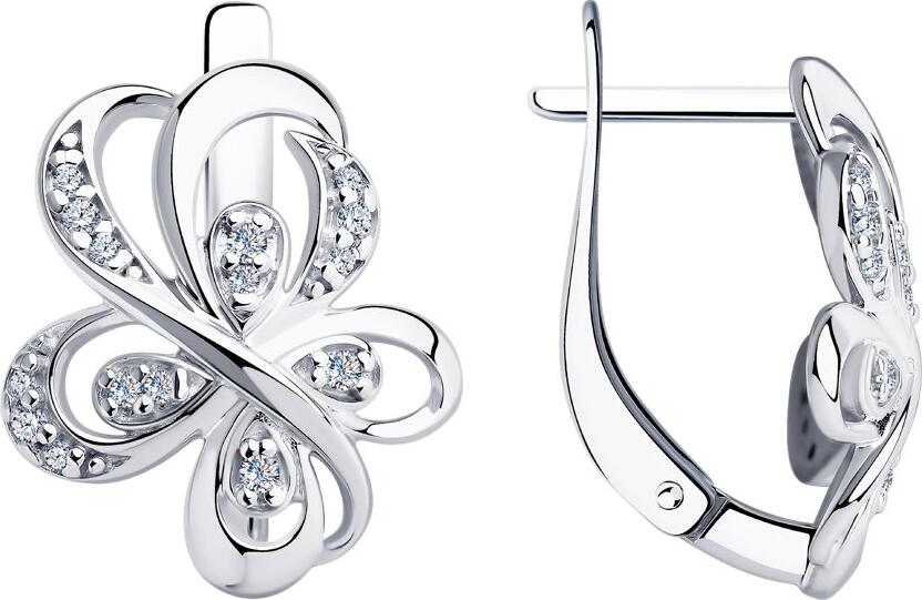 SOKOLOV 94-120-00758-1 Cercei Rotunzi pentru Femei, Argint 925, Zirconiu Cubic Incolor, 30 Pietre, Închizătoare Engleză, 20x15x4 mm, 3.99g