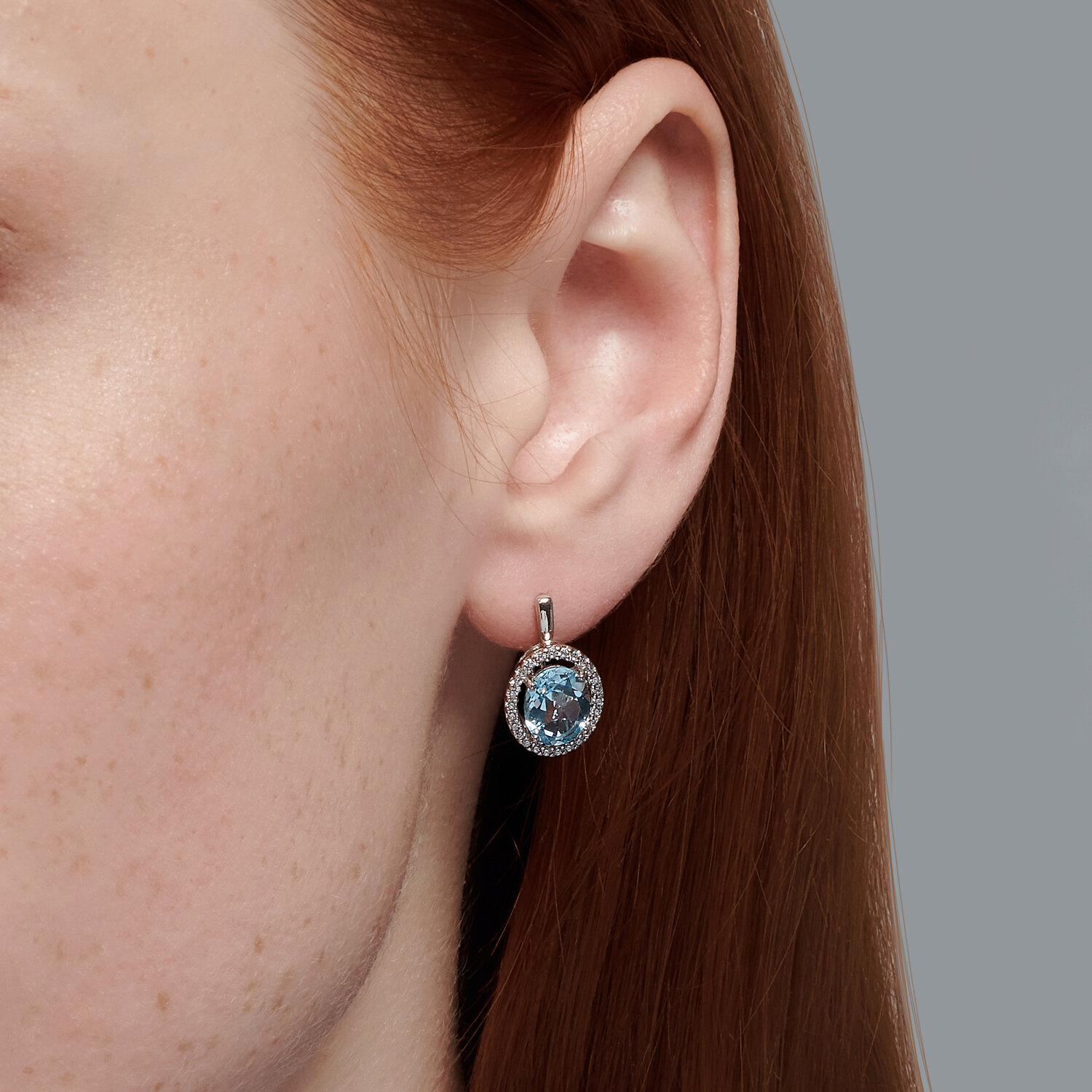 Cercei Diamant 94-320-01999-1 pentru femei, Argint 925 placat cu rodiu, Topaz Albastru și Zirconiu Cubic, Închizătoare englezească, 3.46g, 0.442 ct
