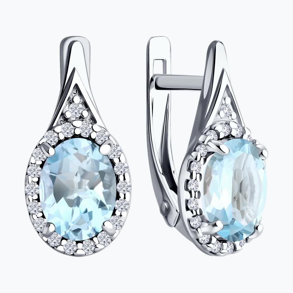 Diamant Sokolov 925 Sterling Silver Rhodium Plated Earrings with Colorless Topaz and Cubic Zirconia, English Lock, 94-320-00179-1