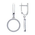 SOKOLOV 94023405 Women's Circular Pendant Earrings, 925 Sterling Silver with Rhodium Coating, 56 Cubic Zirconia Inserts, English Lock, 32x15x3 mm