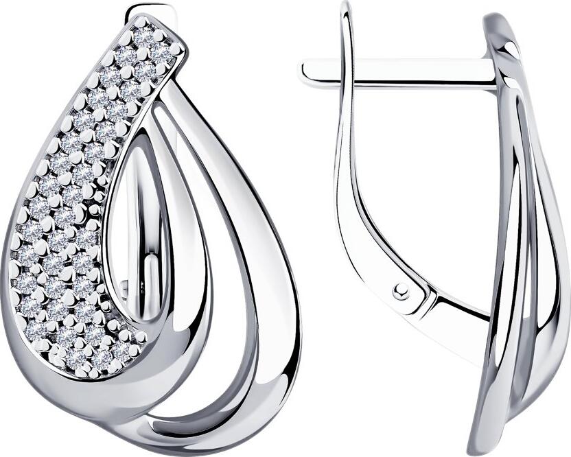 SOKOLOV 94-120-00691-1 Women's Earrings, 925 Sterling Silver with Rhodium Coating, Round Colorless Cubic Zirconia (72 stones), English Lock, 22x14x5 mm