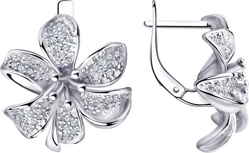SOKOLOV 94020903 Women's Earrings, 925 Sterling Silver, Colorless Cubic Zirconia, Blooming Flower Design, English Lock, 7.03g