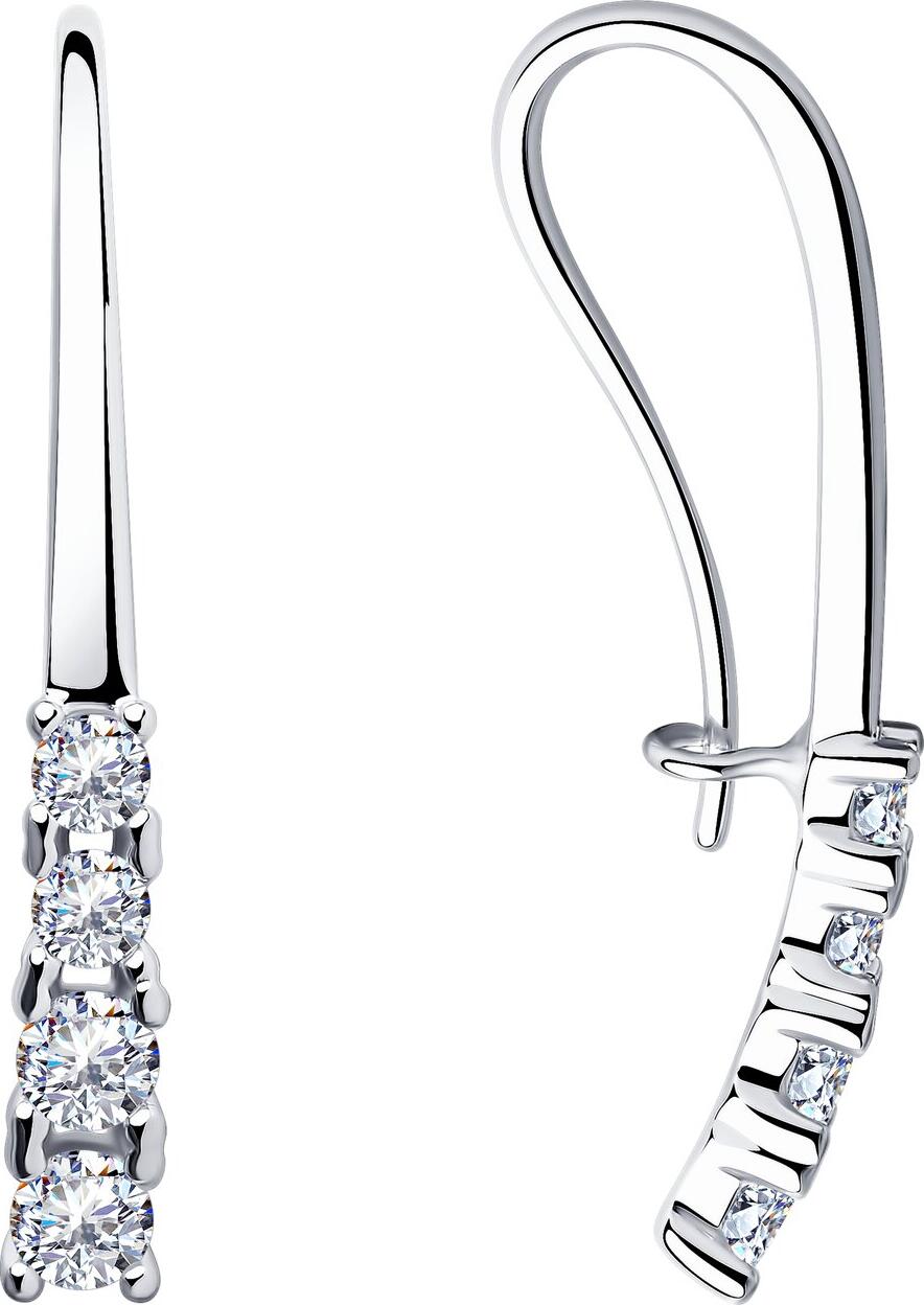 Diamant 94-120-00866-1 Women's Earrings, 925 Sterling Silver Rhodium Plated, Round Colorless Cubic Zirconia 3mm, French Lock, 0.803 ct