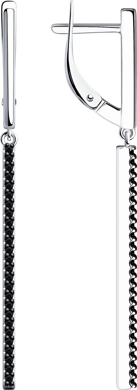 Bijuterie Diamant Sokolov 94-121-01594-1 pentru femei, Argint Sterling 925 placat cu Rodiu, Zirconiu Negru, Închidere Englezească, Lungime 51 mm