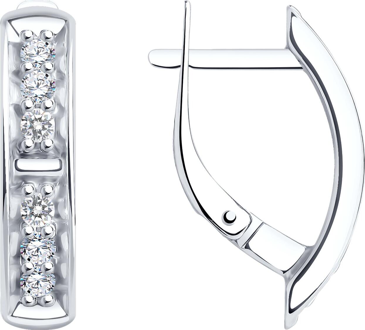 Серьги Diamant 94-120-01544-1 для женщин, серебро 925 с родиевым покрытием, круглый бесцветный кубический цирконий 0.786 ct, английский замок, длина 19 мм