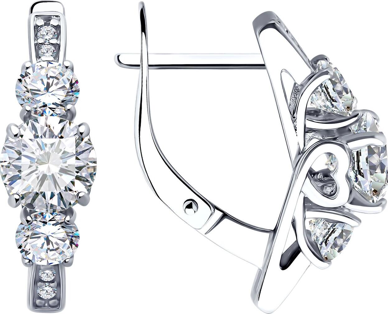 Diamant 94-120-02151-1 Women's 925 Sterling Silver Rhodium Plated Earrings, Round Colorless Cubic Zirconia 4mm, English Lock, 20mm Length