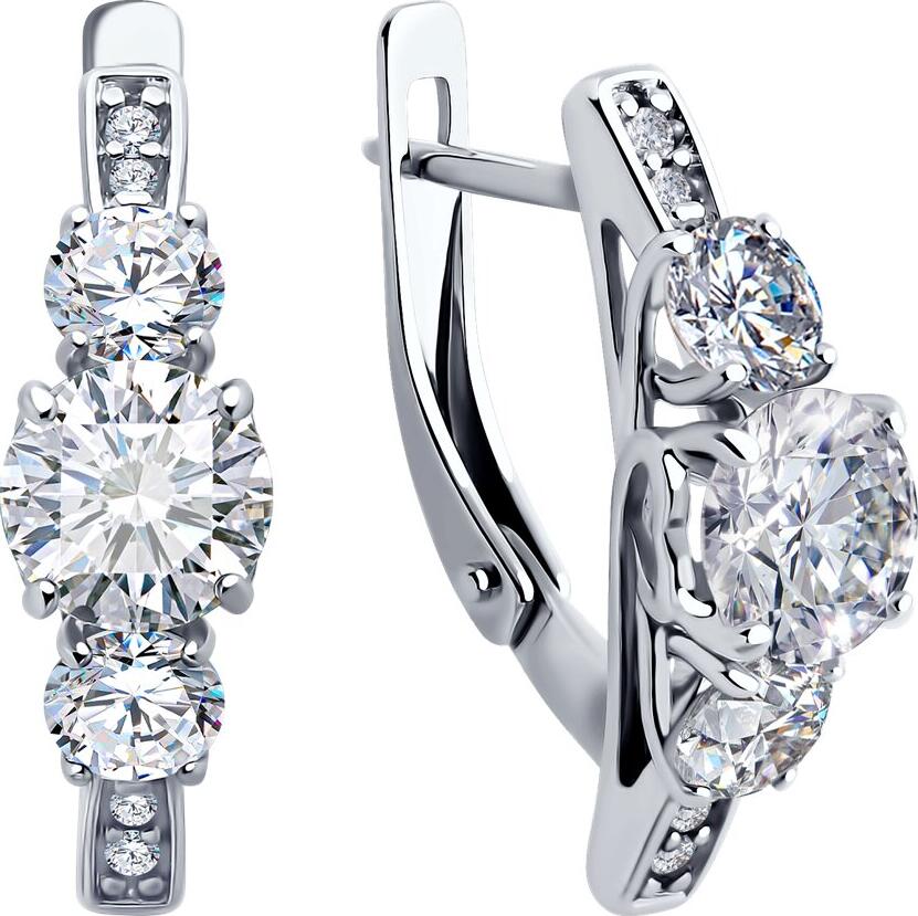 Diamant 94-120-02151-1 Women's 925 Sterling Silver Rhodium Plated Earrings, Round Colorless Cubic Zirconia 4mm, English Lock, 20mm Length