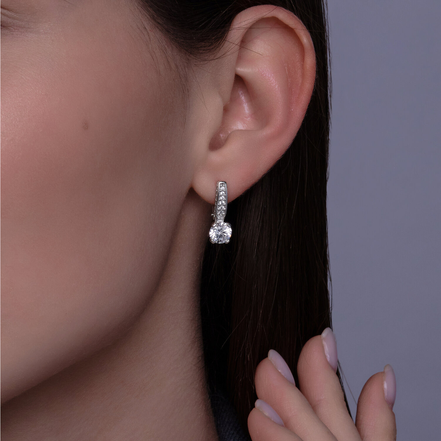 Bijuterie Diamant 94-120-02639-1 pentru femei, Argint Sterling 925 placat cu rodiu, 40 Zirconii Cubice incolore rotunde 0.34ct, închidere englezească, 18x6x5 mm