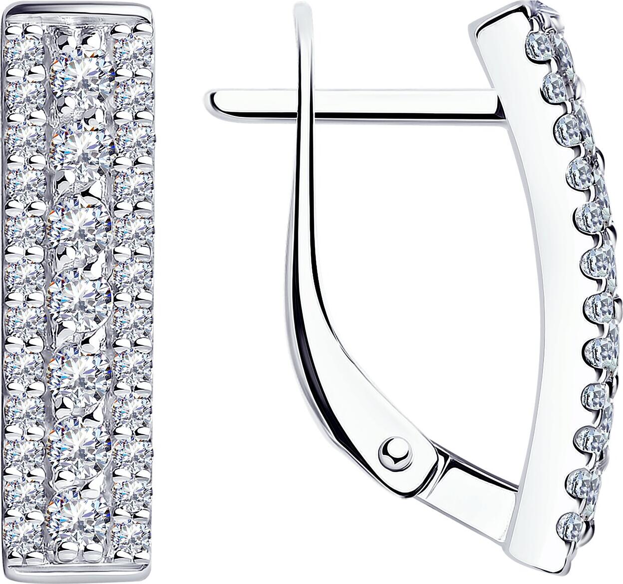 Cercei SOKOLOV 94021365 pentru femei, Argint 925 placat cu rodiu, Zirconiu Cubic incolor, Design bară verticală dreptunghiulară, Închidere englezească, 0.792 ct