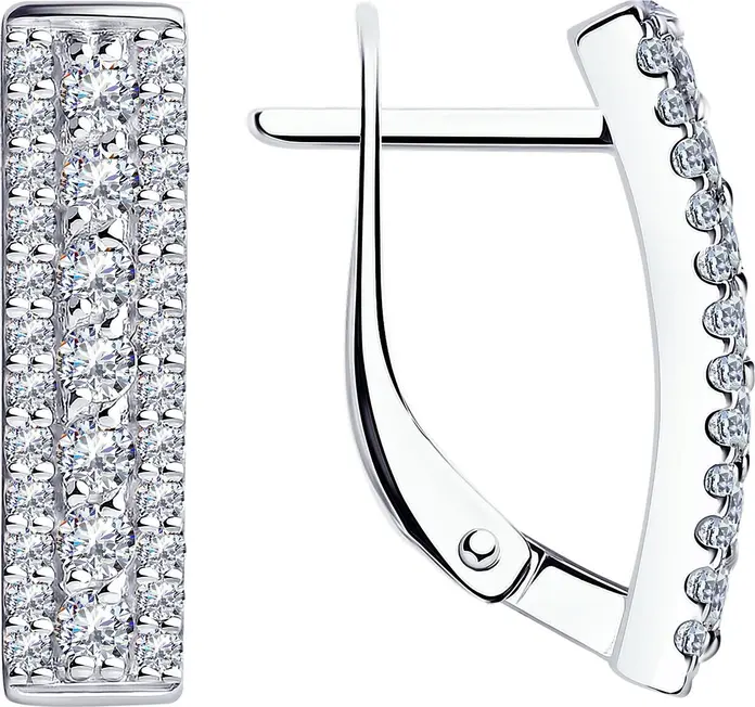 Cercei SOKOLOV 94021365 pentru femei, Argint 925 placat cu rodiu, Zirconiu Cubic incolor, Design bară verticală dreptunghiulară, Închidere englezească, 0.792 ct