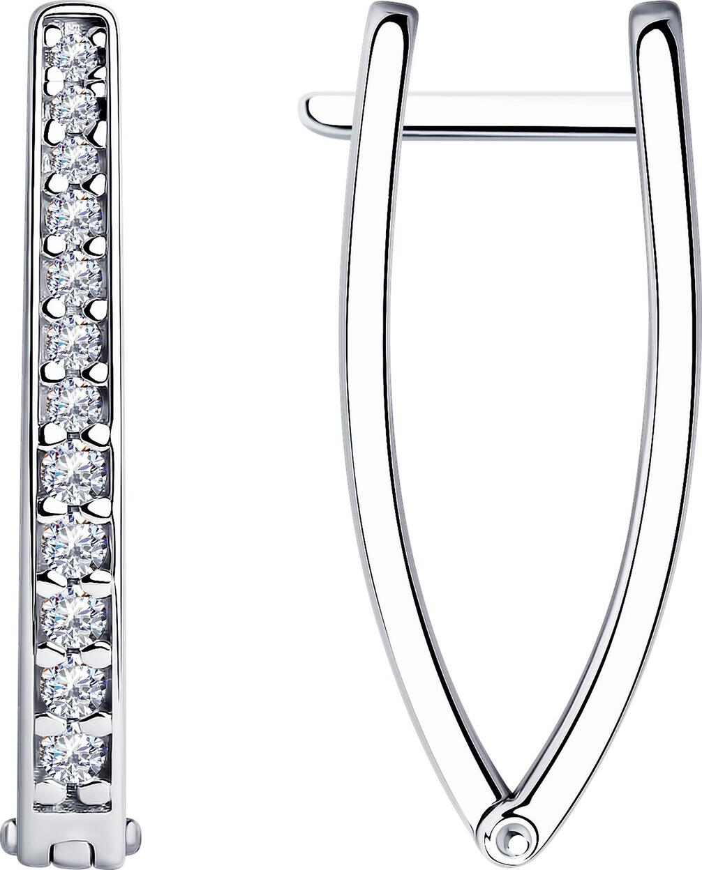 SOKOLOV 94025110 Women's Rhodium Plated 925 Sterling Silver Earrings with Round Colorless Cubic Zirconia, English Lock, 24mm