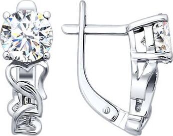 SOKOLOV 94021097 Women's Earrings, 925 Sterling Silver Rhodium Plated, Round Colorless Cubic Zirconia 6mm 2.91ct, English Lock