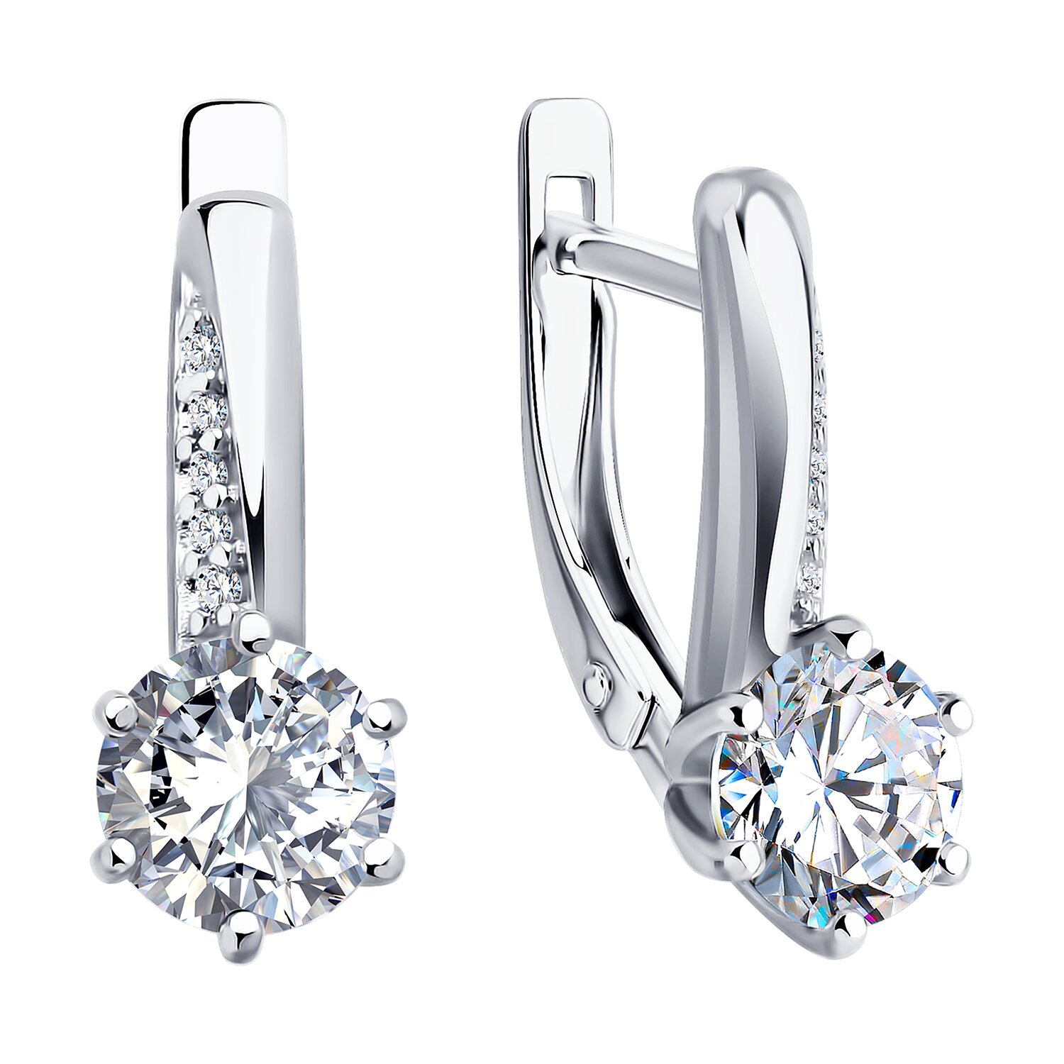 Серьги Diamant 94-120-02134-1 для женщин, серебро 925 с родиевым покрытием, круглые бесцветные фианиты, английский замок, 18x6x6 мм