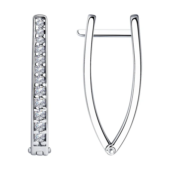 SOKOLOV 94025110 Women's Rhodium Plated 925 Sterling Silver Earrings with Round Colorless Cubic Zirconia, English Lock, 24mm
