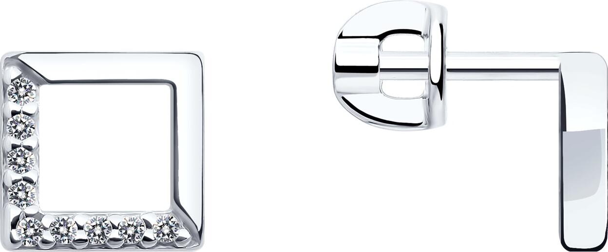 SOKOLOV 94023039 Cercei cu Puset pentru femei, Argint 925 Platinat cu Rodiu, Design Ramă Pătrată Deschisă cu Zirconiu Cubic Incolor, 0.153 ct, 1.74 g