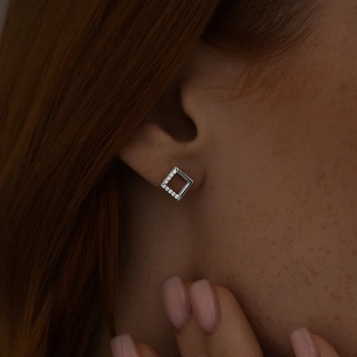 SOKOLOV 94023039 Cercei cu Puset pentru femei, Argint 925 Platinat cu Rodiu, Design Ramă Pătrată Deschisă cu Zirconiu Cubic Incolor, 0.153 ct, 1.74 g