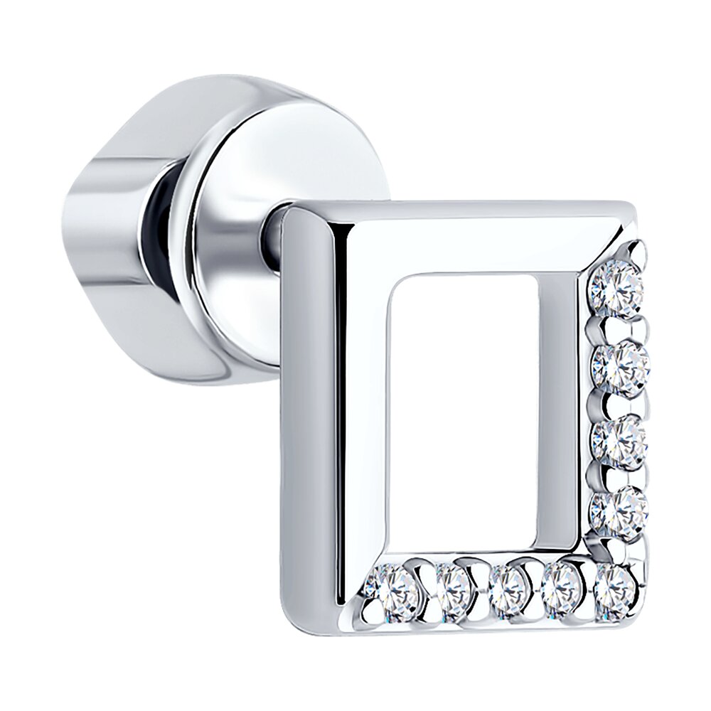 SOKOLOV 94023039 Cercei cu Puset pentru femei, Argint 925 Platinat cu Rodiu, Design Ramă Pătrată Deschisă cu Zirconiu Cubic Incolor, 0.153 ct, 1.74 g
