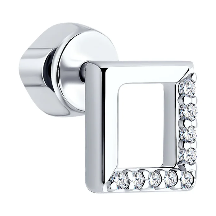 SOKOLOV 94023039 Cercei cu Puset pentru femei, Argint 925 Platinat cu Rodiu, Design Ramă Pătrată Deschisă cu Zirconiu Cubic Incolor, 0.153 ct, 1.74 g