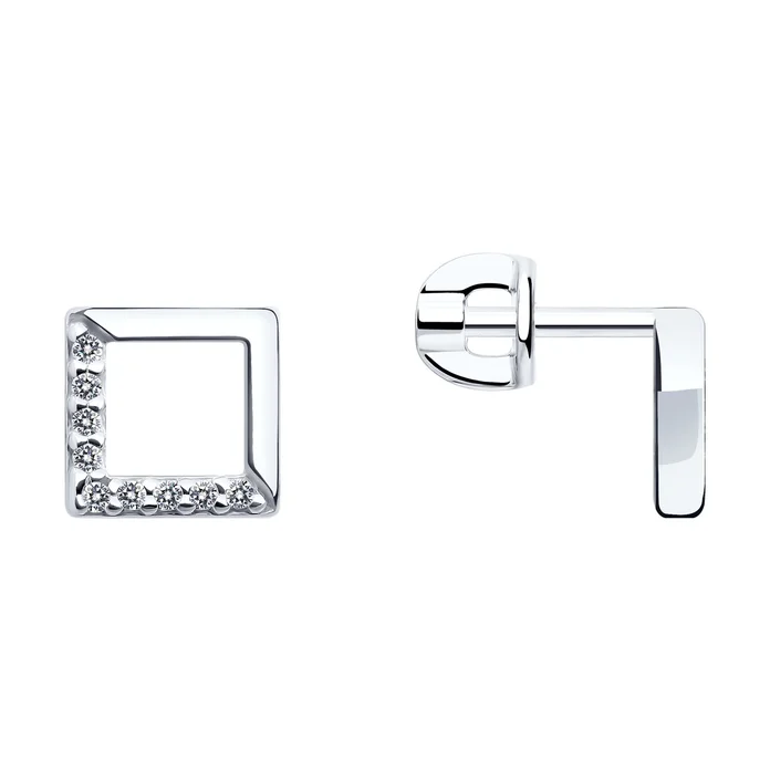 SOKOLOV 94023039 Cercei cu Puset pentru femei, Argint 925 Platinat cu Rodiu, Design Ramă Pătrată Deschisă cu Zirconiu Cubic Incolor, 0.153 ct, 1.74 g