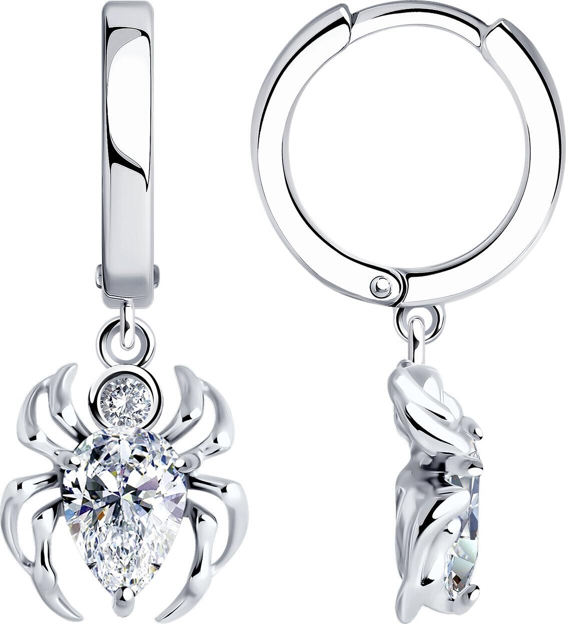 SOKOLOV 94026664 Cercei pentru femei în formă de paianjen, Argint 925 placate cu rodiu, Cubic Zirconia colorless tăietură pear și rotundă, 26x10x3 mm