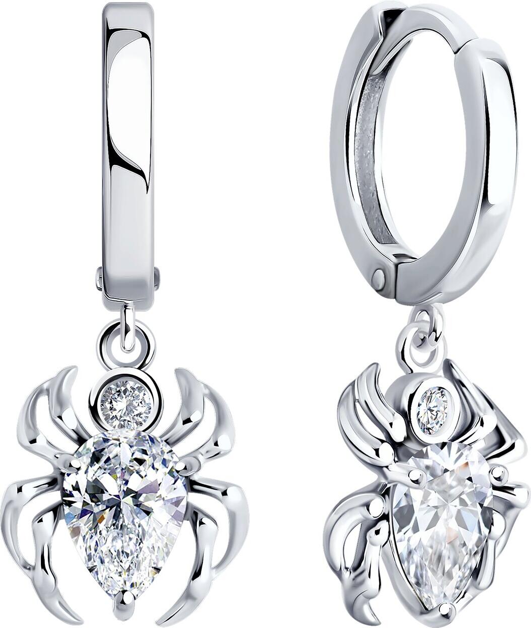SOKOLOV 94026664 Cercei pentru femei în formă de paianjen, Argint 925 placate cu rodiu, Cubic Zirconia colorless tăietură pear și rotundă, 26x10x3 mm